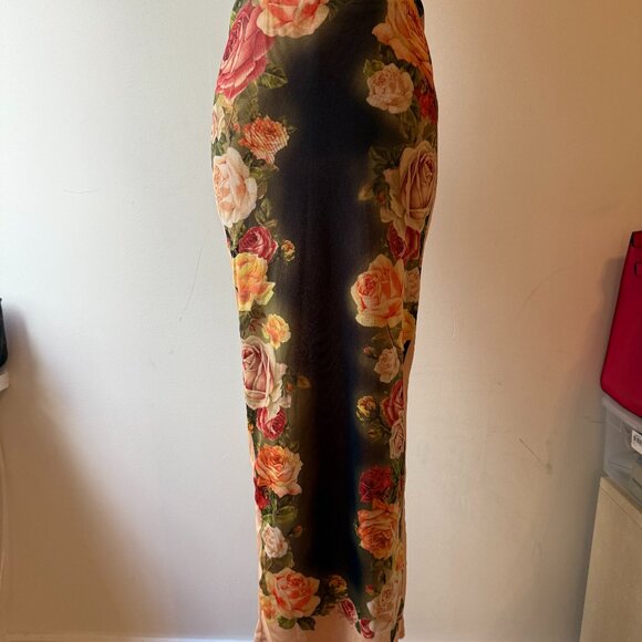 Neutral Floral Bodycon Skirt S | Black & Orange Fall Stretch - Picture 1 of 4